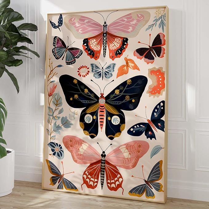 Vintage Butterflys Painting Watercolor Plant Poster Butterfly Botanical Wall Art Boho Butterfly Print Insect Canvas Wall Art Colorful Butterflys Painting Rustic Animal Pictures 16x24inch Frameless