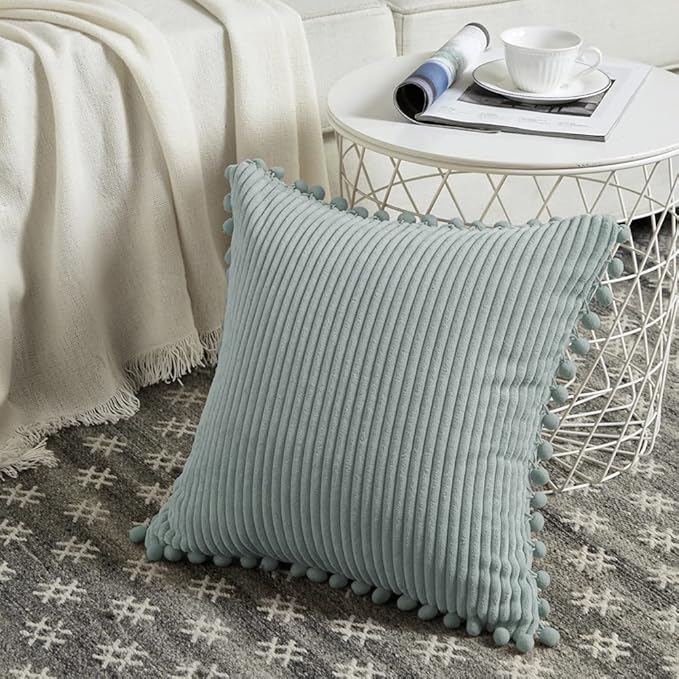 Fancy Homi 26x26 Pillow Covers Set of 2, Euro Pillow Covers with Pom-poms, Grey Blue Big Throw Pillow Covers for Couch Bedroom 66x66 cm