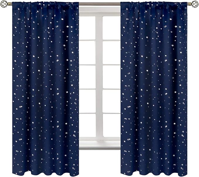 BGment Kids Blackout Curtains for Bedroom, Rod Pocket Room Darkening Curtains Decoration Thermal Insulation Window Drapes for Nursery, Children Room, 2 Panels, Each 52 x 63 Inch, Navy Blue