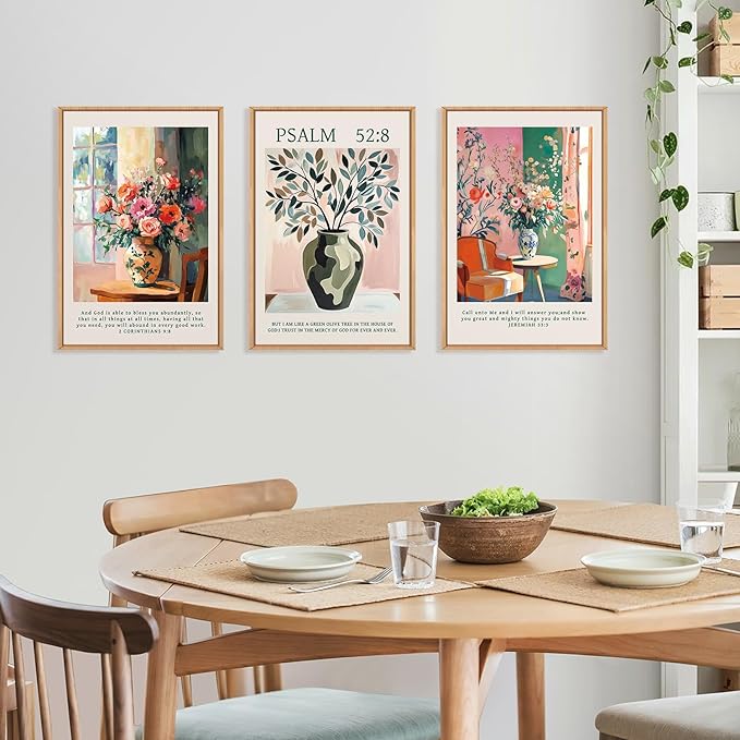 FWIEXA Christian Bible Verse Canvas Wall Art Set, Boho Scripture Floral Wall Decor, Colorful Jesus Religious Painting Artwork, Modern Flower Shop Prints, 3 Piece 16"x24" Art for Living Room, Bedroom, Women, Rustic Farmhouse
