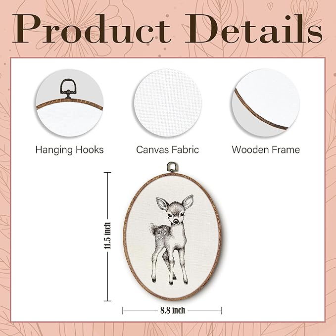 Vintage Deer Oval Wall Art Framed, Cottagecore Deer Oval Wall Decor, Retro Animal Farmhouse Hanging Canvas Prints Wall Sculptures for Home Nursery Bedroom Decor, 8.5x11.5 Inch