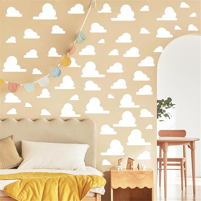 White Cloud Wall Decals Vinyl Clouds Wall Sticker Removable Cloud Decals Peel and Stick Kids Wall Stickers Removable Cute Clouds Stickers for Nursery Kid Bedroom Baby Room Playroom Decor