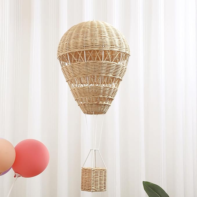 Cabilock 1pc Woven Rattan Hot Air Balloon Decor, 22. 44 Inch Wall Hanging Hot Air Balloon for Kids Room Nursery Ornament, Art Photography Prop Backdrop Pendant Decoration
