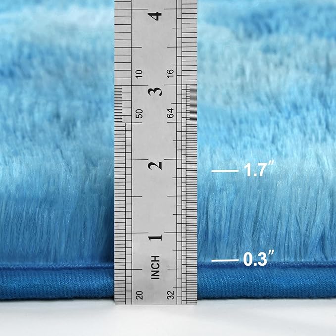 Large Shag Area Rugs 8 x 10, Tie-Dyed Plush Fuzzy Rugs for Living Room, Ultra Soft Fluffy Furry Rug for Bedroom, Indoor Carpet Nursery Rugs for Kids Room Home Decor,Bright Blue