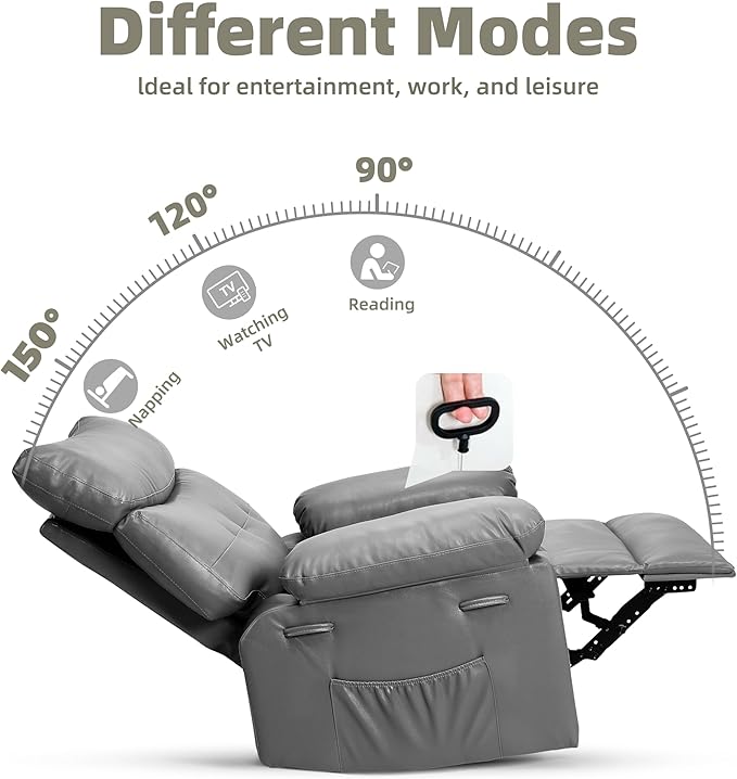 GarveeHome Oversized Wide Rocker Swivel Recliner Chair - PU Leather Manual Recliner for Adults, Large Nursery Chair Lazy Recliner with Comfort Arm and Back for Living Room, Bedroom