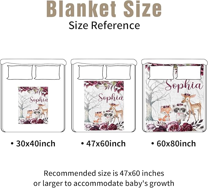 Personalized Crib Bedding Set for Boys Girls, Custom Baby Crib Sets with Name, Rose Animal Design Nursery Bedding 2 Piece - Soft Blanket with Double Layer Dotted Backing, Crib Fitted Sheet