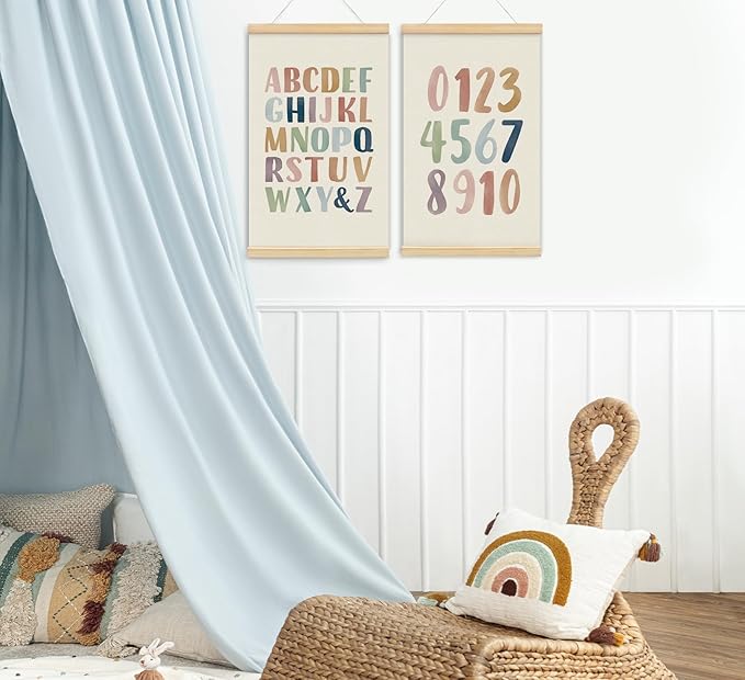 foedor Alphabet Poster Framed for Kids toddlers,Nursery Playroom Wall Decor Poster Hanger Frame,Hanging Banner Decor for Nursery Toddler Girls Room Play Room, 14x24 Inch, Set of 2