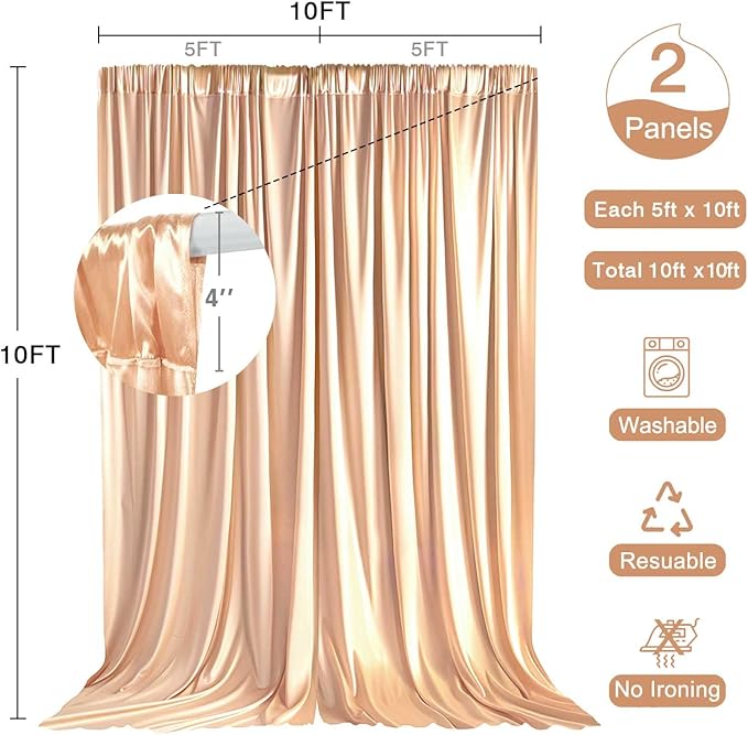 10x10ft Champagne Photo Curtains Backdrops Wrinkle Free Champagne Photo Curtains Backdrop Wedding Curtain Photo Backdrop for Parties Bridal Shower Birthday Photos Photography YUNBSDJ061