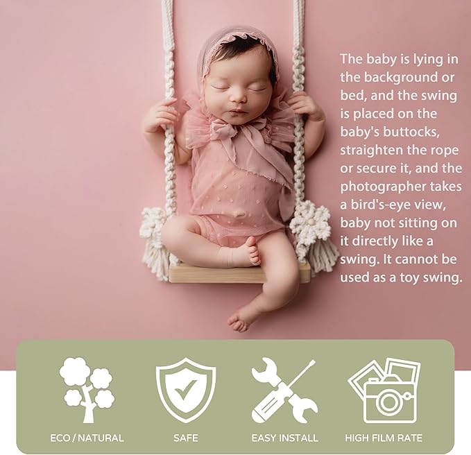 M&G House Newborn Photography Props Swing Prop Wooden Swing Seats Baby Photo Props Wooden Prop Swing Baby Photoshoot Props Newborn Photography Accessory(Wood Color, 4 Wings 6 Red Hearts)