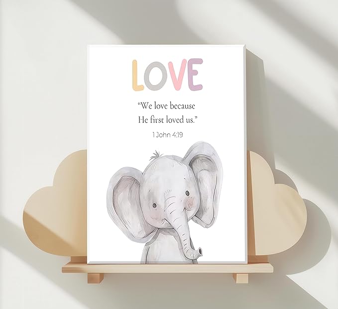 Safari Animal Bible Verse Nursery Wall Art Christian Picture Kids Room Wall Decor Uplifting Scripture Poster Hope Love Joy Jungle Animals Painting Canvas Print Artwork for Baby Room Playroom, Framed