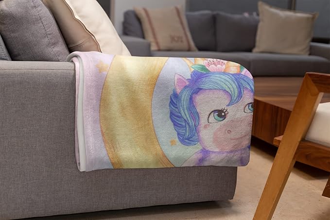 Personalized Unicorn Blanket for Girls | Kids Rainbow Unicorn | Custom Plush Fuzzy Unicorns for Toddler | Customized Little Girl Throw Blankets | Girl Sofa Bed Birthday | Fleece 30x40