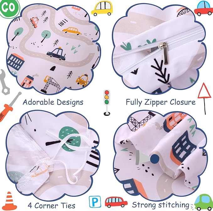 JSD Cars Kids Duvet Cover Set Full Size, 3 Piece Soft Printed Microfiber Comforter Cover with Pillow Sham Zipper Closure, Comforter Not Included