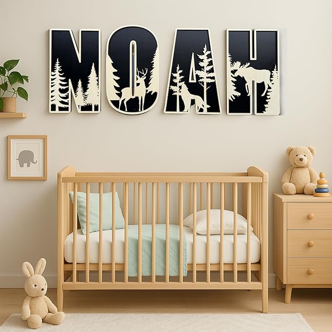 Personalized Wooden Name Sign - Custom Baby Name Signs for Nursery & Kids Room, Baby Announcement Sign, Wall Name Signs Personalized, Round Wooden Letters for Nursery Decor (Letters 3D)