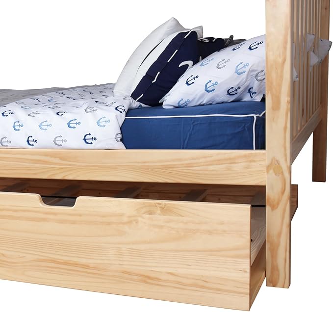 Max & Lily Bunk Bed, Full-Over-Full Wood Bed Frame For Kids With Trundle, Natural