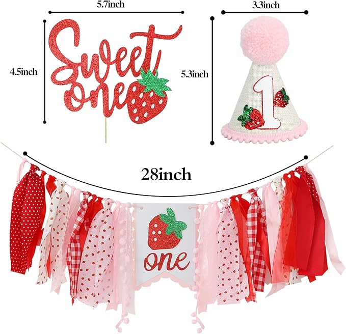 Berry First Birthday High Chair Banner for First Baby Girl Berry Sweet One Birthday Party Decorations