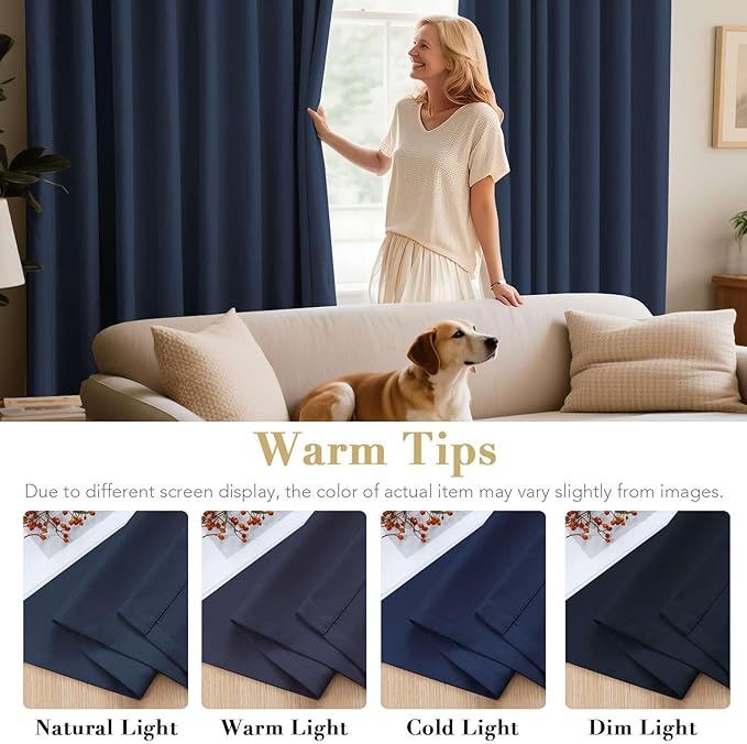 H.VERSAILTEX Blackout Curtains for Bedroom Thermal Insulated Room Darkening Living Room Curtains 84 Inch Long Grommet Privacy Protection Window Curtain Panels/Drapes for Nursery, 2 Panels, Navy Blue