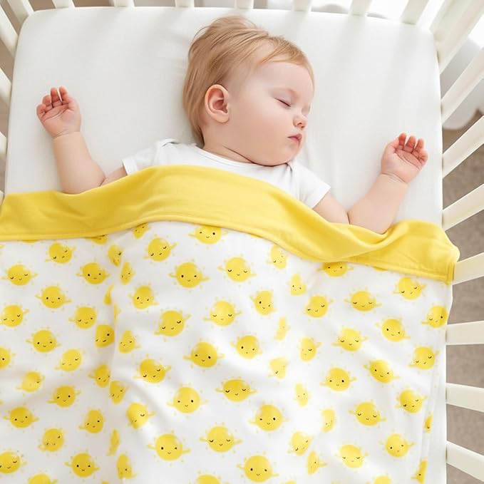 Supersoft Baby Blankets for Girls Boys, Rayon Made from Bamboo Baby Quilt - Breathable & Hypoallergenic Blanket for Bedding Crib Stroller 30"x40" (Yellow Planet)