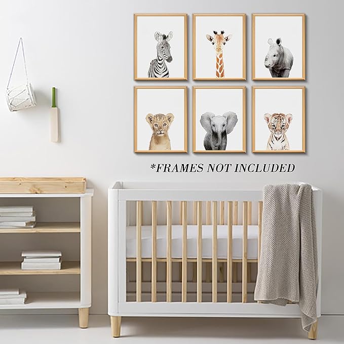 calmart Jungle Safari Animal Prints, Wall Art, 6 Pack, Unframed, Modern, Contemporary, Animal Theme, Waterproof, Landscape Orientation, Glossy Finish, Kids' Room Decor, Safari Themed Party Decor