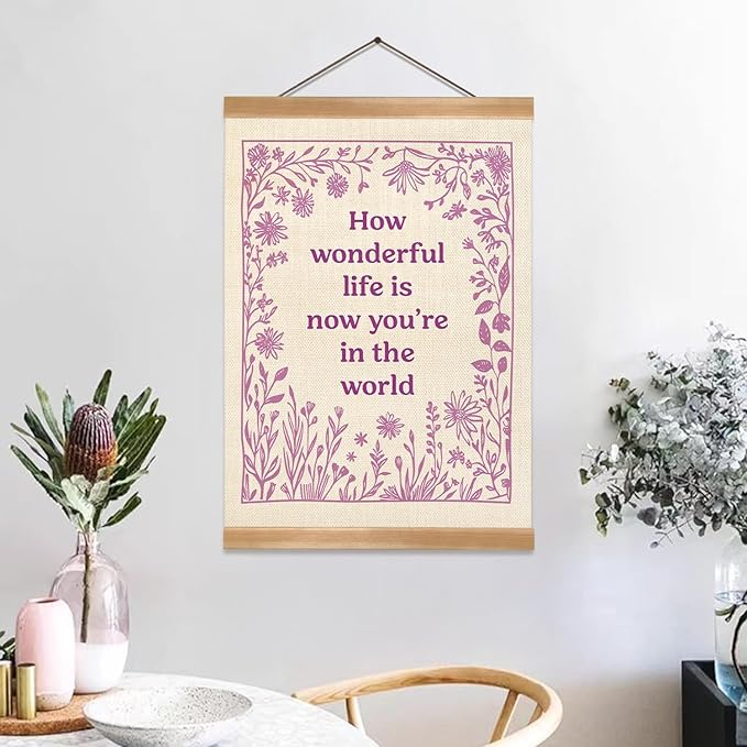 ZTGDA Boho Wall Art Poster – Abstract Watercolor Canvas Print, Linen Hanging Banner Wall Decor for Nursery Playroom Kids Room,Vintage Aesthetic Home & Office Decor(How wonderful-purple)