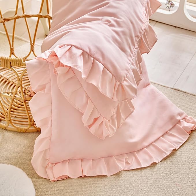 Ruffled Toddler Blanket Ruffle Comforter for Baby Toddler Girls, Soft Cozy Cute Quilted Blanket Breathable Microfiber Comfortable Down Alternative Small Size Quilt with Ruffle - 43"x 60" Light Pink