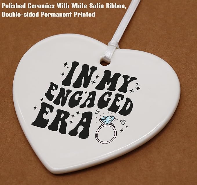 Heart Shaped Christmas Ornament-Engagement Gift for Bride to Be-Bridal Shower or Bachelorette Present for Future Mrs Fiance-Newly Engaged Keepsake-Ceramic Ornament Home Decor in My Engaged Era