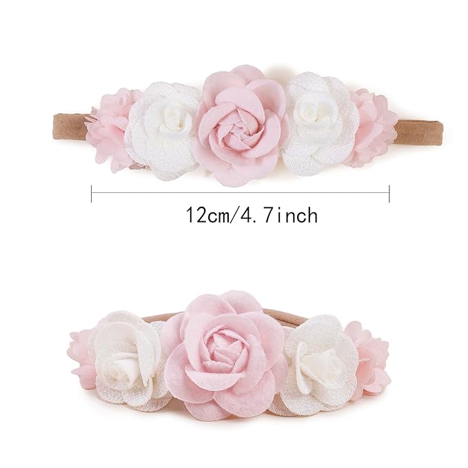 OOSAKU Baby Girl Flower Headbands Set Elastic Floral Headbands 6pcs Soft Nylon Hair Band for Newborn Toddler Hair Accessories (XKFD001)