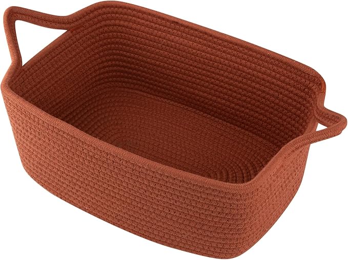 OIAHOMY Woven Basket, Gift Basket Empty with Gift Bags and Ribbons, Rope Baskets for Baby Showers, Storage Baskets with Handles for Nursery, Pet Toy Organizer - Rust Red