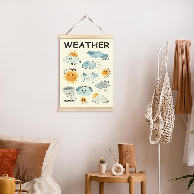 CGBHW Weather Poster Hanger Frame 12x16, Classroom Weather Educational Preschool Poster, Toddlers 1-3 Learning Posters Wall Art Hanging Decor for Toddlers Kids Room Nursery Preschool Playroom