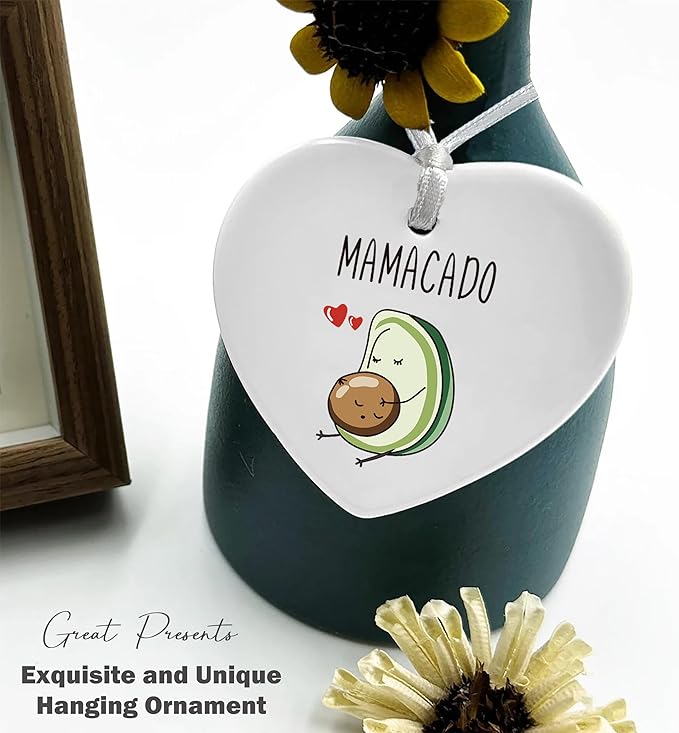 Heart Shaped Ornament-Avocado Mom Gift for Women-Funny Mamacado Pregnancy Announcement Present-New Mom Baby Shower Newborn Christmas Keepsake Home Nursery Decor