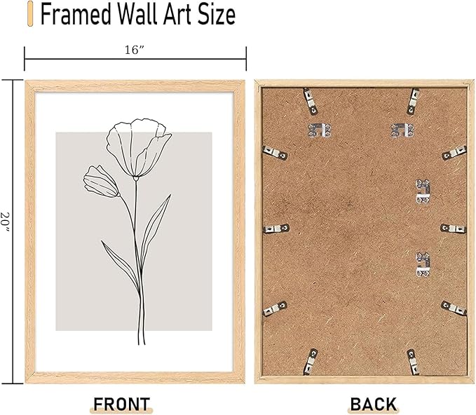CHMMART 3 Piece Neutral Flower Framed Wall Art Beige Minimalist Floral Canvas Art Prints Boho Botanical Line Pictures Wall Decor Artwork Painting for Living Room Bedroom Office 16x20in