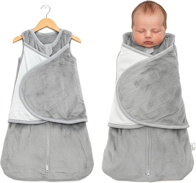 Furry Newborn Swaddle Sleep Bag for 3-6 Months Winter Warm Plush Baby Sleeping Bag Tog 2.5 Golden Mink Wearable Blanket with Adjustable Wrap for Infant Baby Shower New Parents Gift, Gray