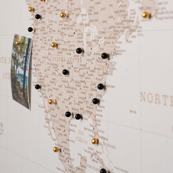 Canvas World Map with Cork Pin Board - English Lettering - Decorative Wall Decoration for All Rooms - Canvas Pictures with World Map Motif (150x100 cm, Pattern 9)