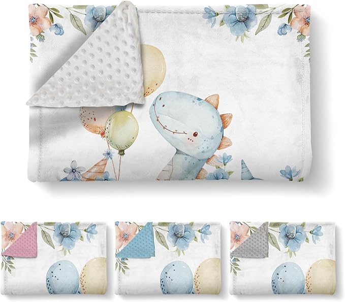 Personalized Baby Name Blanket for Boy Girl, Soft Flannel Blanket with Double Layer Dotted Backing for Infant Newborn, Nursery Crib with Dinosaur Design, Customized Gifts for New Mom(30”x40)