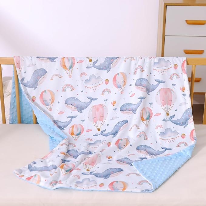 iEvolve Baby Nursery Bed Blankets Ultra Soft Double Layer Mini Blanket Minky Blanket Receiving Blankets Shower Gifts(Whale,45 * 60in)