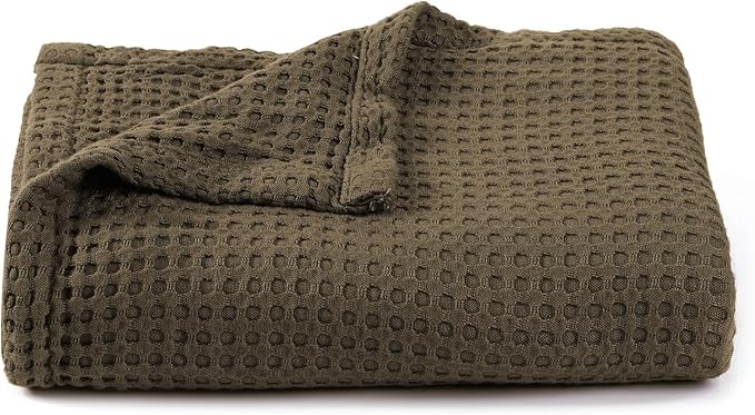 36” X 40” Inches Cooling Baby Waffle Weave Blanket, Ultra-Soft Lightweight Receiving Blanket for Newborn, Breathable Comfortable Baby Swaddle Blanket for Boys and Girls(Olive)