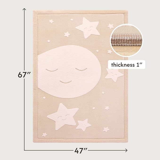 Stylish Coral Baby Play Mat for Floor 47" x 67" Moon&Stars – Soft 1" Thick High-Density Memory Foam Nursery Rug,Kids Rug with Non-Slip Backing for Crawling & Playing, Playroom Rug, Kids Carpet
