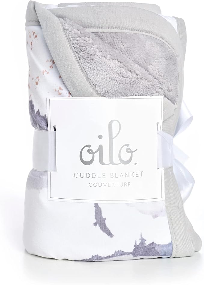 Oilo Baby Blanket, Luxury Soft Plush Chenille Backing & Turkish Cotton Jersey Print, Double Layered, 30" x 40", Rolled Jersey Edge Trim, Machine Wash, Perfect for Infant or Toddlers, Misty Mountain