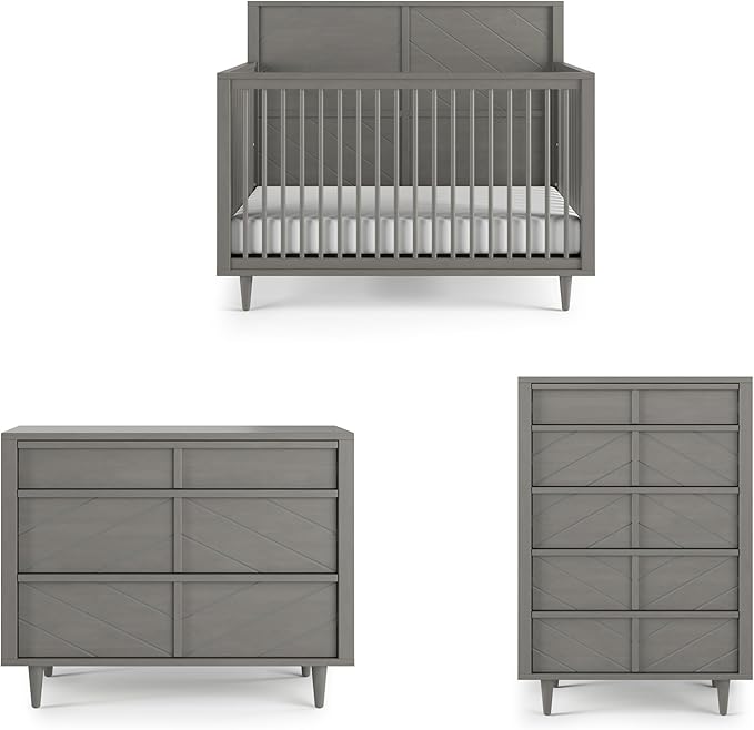 Child Craft Surrey Hill Crib, Dresser and Chest Nursery Set, 3-Piece, Includes 4-in-1 Convertible Crib, Dresser, and Chest, Grows with Your Baby (Lunar Gray)