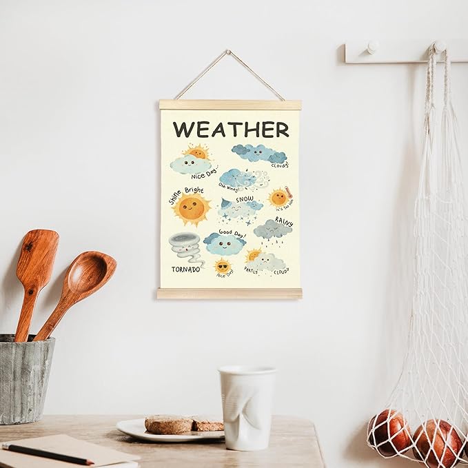 CGBHW Weather Poster Hanger Frame 12x16, Classroom Weather Educational Preschool Poster, Toddlers 1-3 Learning Posters Wall Art Hanging Decor for Toddlers Kids Room Nursery Preschool Playroom