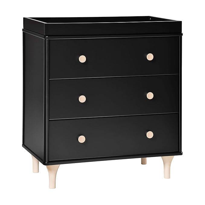 Babyletto Lolly 3-Drawer Changer Dresser with Removable Changing Tray in Black and Washed Natural, Greenguard Gold Certified