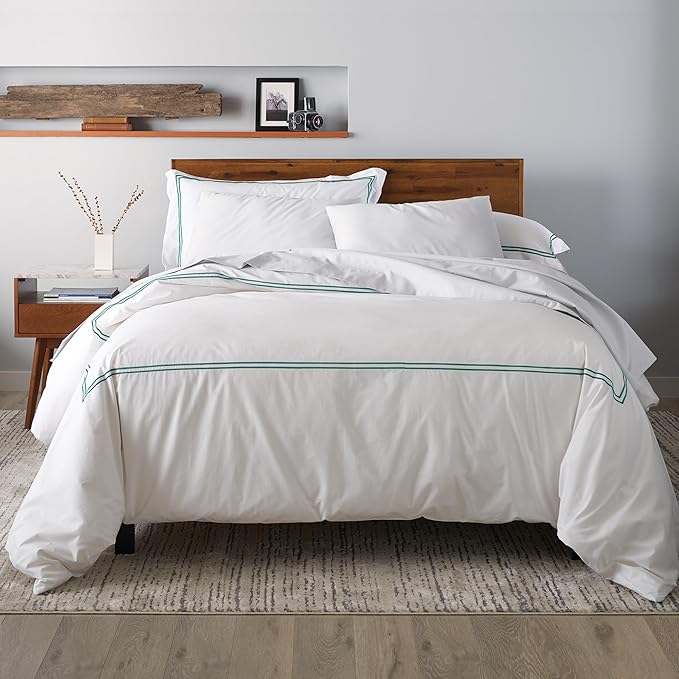 Ella Jayne Twin Duvet Cover (2 Pcs), 100% Cotton Percale, Twin/Twin XL, Soft, Breathable & Lightweight Including Duvet Cover (1 Piece) 68" x 90" Inches with 1 Pillow Shams (Dark Green Design)