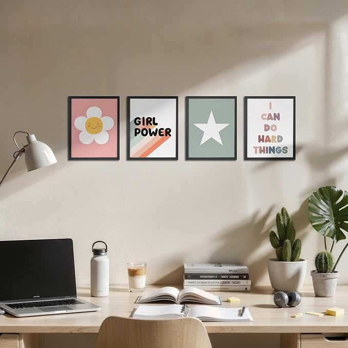 OFJE Kids Positive Affirmations Star Wall Art Prints Set of 4, Inspirational Posters for Girls Playroom Bedroom Kids Room Classroom Nursery Decor, 8x10 Unframed