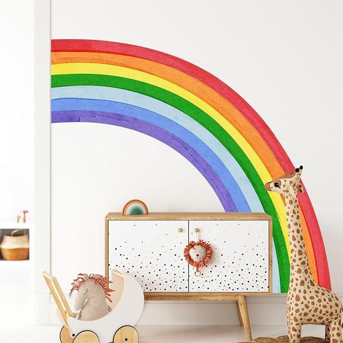 Rainbow Wall Decals - Large Watercolor Rainbow Wall Decor Stickers for Kids' Room, Peel and Stick Half Art Murals for Girls' Room/Bedroom