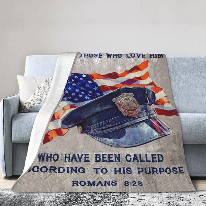 Policeman Blanket Police Officer Throw Blanket Super Soft Flannel Lightweight Fluffy Plush Fuzzy Fleece Police Academy Graduation Blanket Gifts for Man Woman Prayer for Bed Sofa Bedding 60"X80"