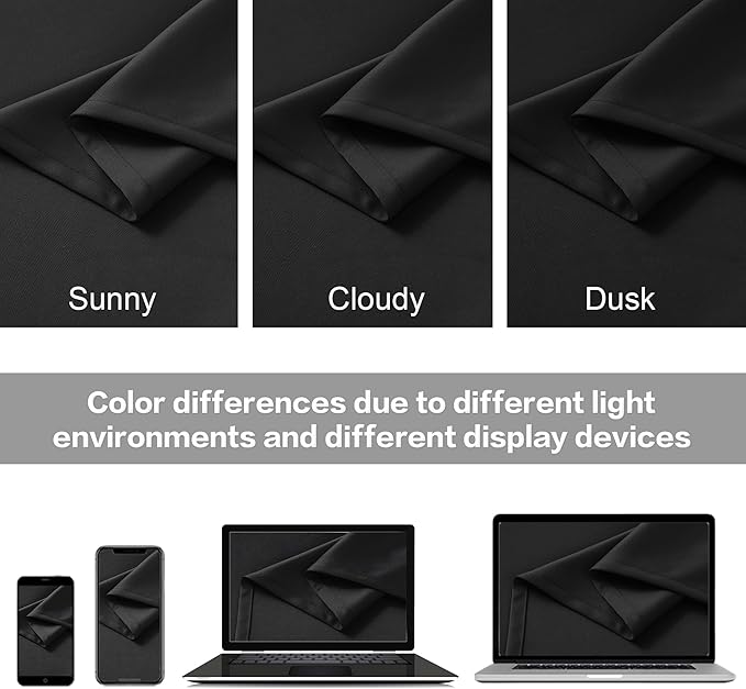 DUALIFE Black Blackout Thermal Insulated Curtains Heat Blocking Energy Saving Curtains 72 Inches Long 2 Panels Set Back Tab Rod Pocket