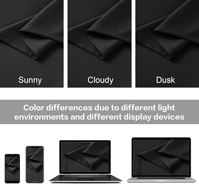 DUALIFE Black Blackout Curtain Drapes (52 Inch Wide by 120 Inch Length, 2 Panels) Solid Thermal Insulated Energy Efficient Bedroom Curtains for Hall/Dining Room