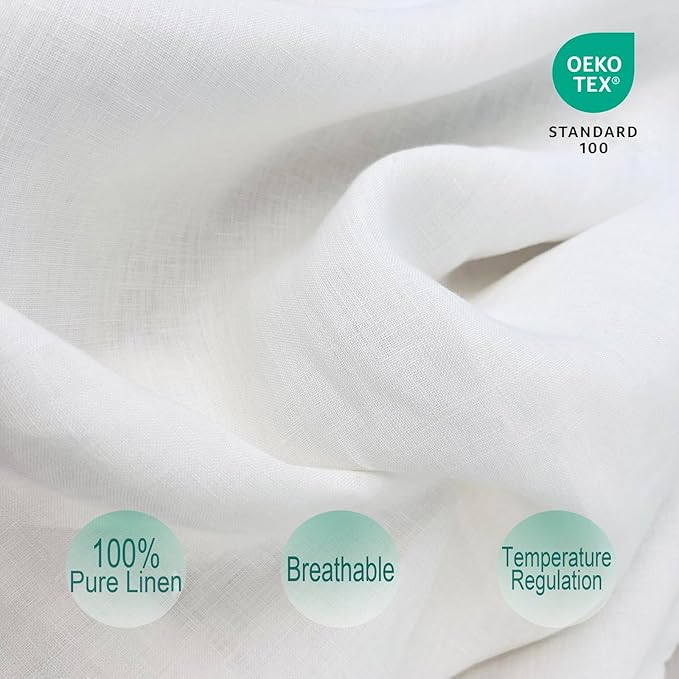 Ruffles Linen Pillowcase, Pure Flax Pillow Sham 100% French Linen Ruffled Pillow Cover, Standard, Queen, King Size 1 PCS (King, White)