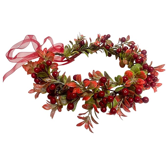 TOECWEGR Christmas Flower Crown Floral Wreath Red Berry Pine Cone Crown Forest Woodland Wedding Headpiece Headband