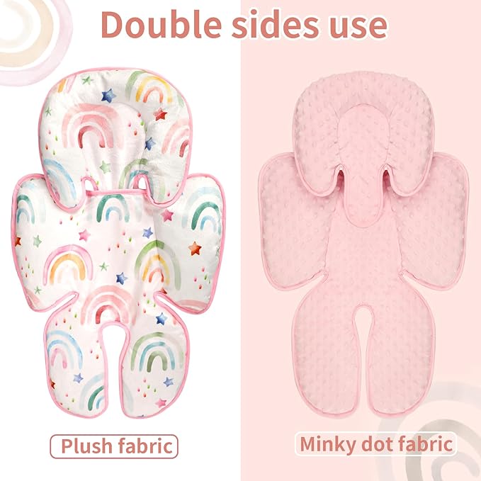 Infant Car Seat Insert, 2-in-1 Baby Car Seat Head Support for Newborn Girls Boys, Soft Baby Neck Support and Body Cushion for Car Seat, Stroller, Bouncer (RainbowStar)