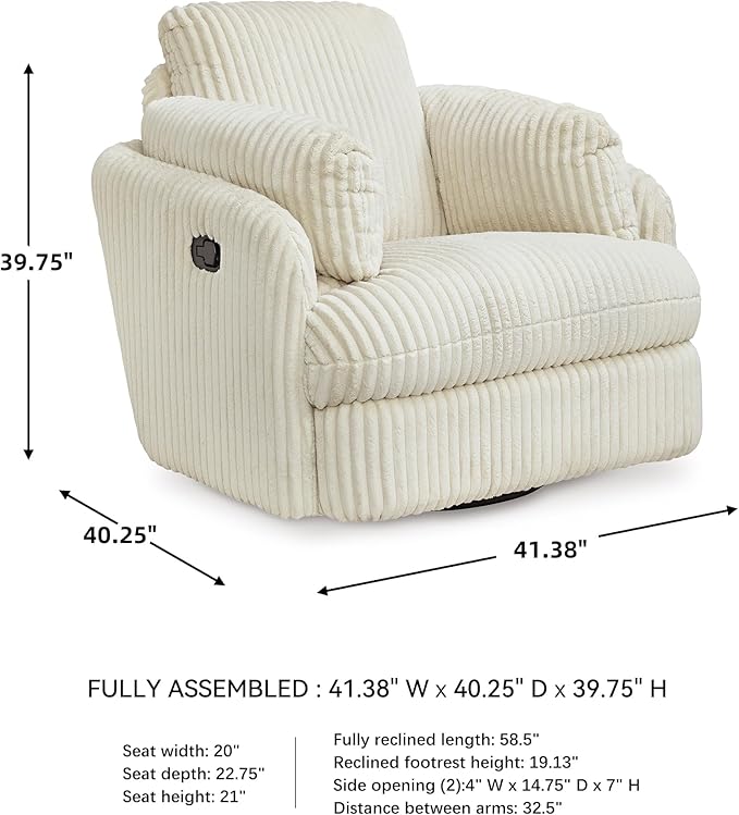 Signature Design by Ashley Tie-Breaker Cozy Contemporary Manual Press-Back Swivel Glider Rocker Recliner with 2 Bolster Pillows and Hidden Storage, White